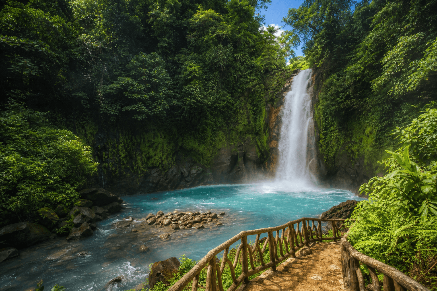 Catarata rodeada de selva tropical en Costa Rica